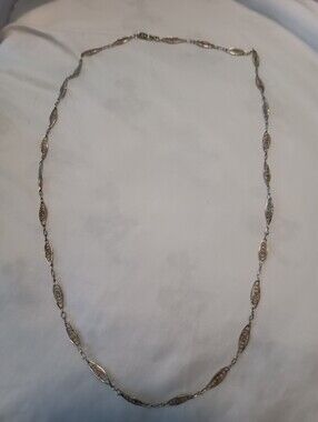 Crown Trifari Elegant Silver-Tone Filigree Link Necklace - 24 Inch 12 Inch Drop